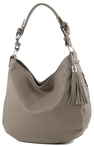 modamoda de T200 Damen Leder Schultertasche Henkeltasche handmade in Italy, Farbe:Dunkeltaupe