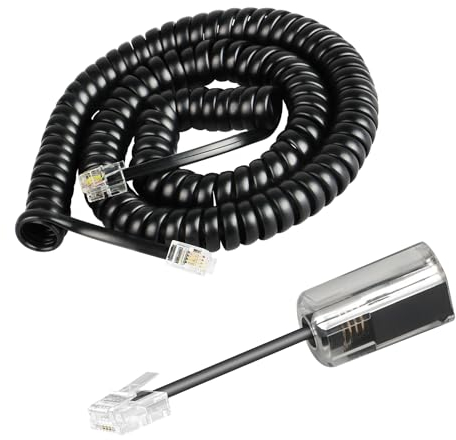 Awishwell Telephone Cord Detangler, 1 Pack Phone Cord for Landline 8 Ft Uncoiled (1.4 Ft Coiled) and 1 Pack 360 Degree Rotating Telephone Handset Cord Tangle Free, Black
