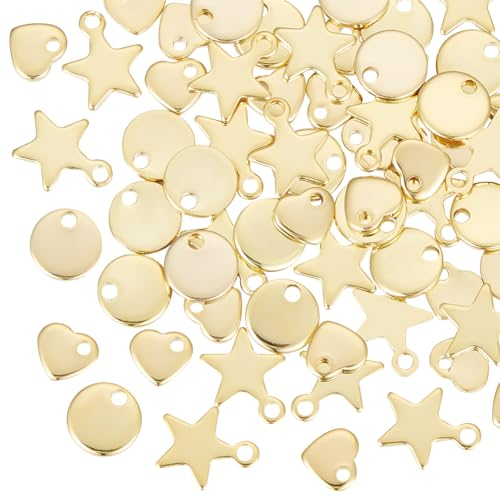 UNICRAFTALE 60 Stk 3 Stile Mini Herz Anhänger Edelstahl Anhänger Gold Stern Charms Runde Anhänger Für Armband Schmuck Anhänger Metall Kleine Anhänger Für Halsketten Schmuckherstellung Valentinstag