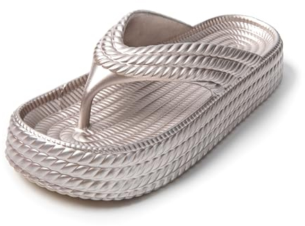 JOMIX Flip Flops Damen Bequeme Zehentrenner Sommer Strand Sandalen Badelatschen Flach Pantoletten Slipper Slides (Sliber, 37 EU, SD9286)
