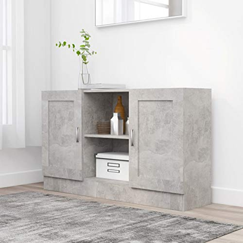 Gecheer Credenza Moderna Grigio Cemento 120x30,5x70 cm - Mobile Buffet Libreria Salvaspazio, Armadietto da Multiuso in Legno Multistrato