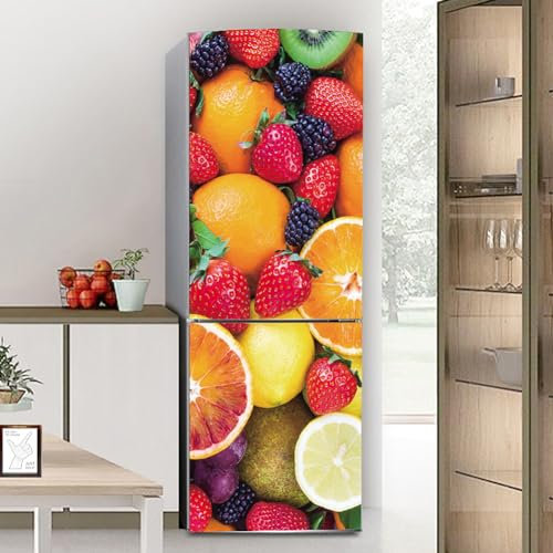 Targawerelax Fridge wraps kitchen fridge stickers cover full doors, fridge sticker full covering door fridge covers skins wall stickers for kitchen decal, Strawberry and orange color fruit
