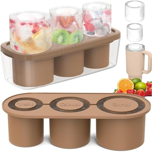 ROMANVIC Ice Cube Tray für Tumbler Cup,Eiswürfelbehälter Silikon mit Deckel und Behälter,3 Fach Eiswürfelschale,Eiswürfelform für 40 Oz Tumbler Becher Cocktails,Whisky,Obst Fruchtpürees
