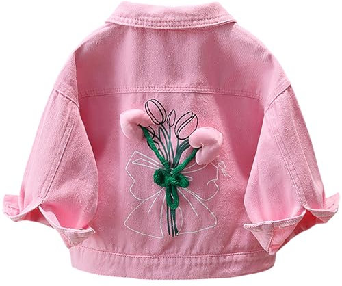 Amur Leopard Ragazza Giacca di Jeans Cappotto Bambina con Maniche Lunghe Giubbotto Denim per Primavera Autunno, Rosa, 100/2-3 Anni