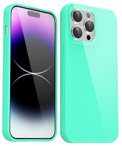 Svanove for iPhone 14 Pro Max Case Silicone, Glossy Soft Rubber Gel Jelly Cute Protective Plastic Simple Plain Phone Case Cover for Women Girl, Slim Thin Flexible Shockproof TPU, Mint Green