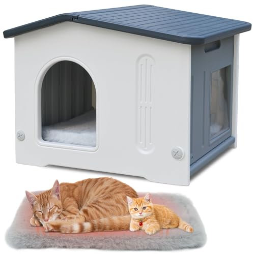Plastic Cat House Weatherproof for Outdoor Indoor Use, Feral Cat House