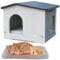 Plastic Cat House Weatherproof for Outdoor Indoor Use, Feral Cat House with Escape Door and Soft Mat, Outside Cat Shelter for Small Pet, Spacious, Assemble Easily - Grey