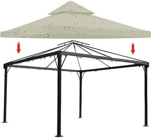 3 M X 3 M Ersatzabdeckungen Für Pavillon-Überdachungen, Wasserdichte Überdachung Für Gartenpavillons, Doppelstöckige Abdeckung Aus 300D-Polyester, Luftbelüftete Oberseite, Für Vordächer, Garten