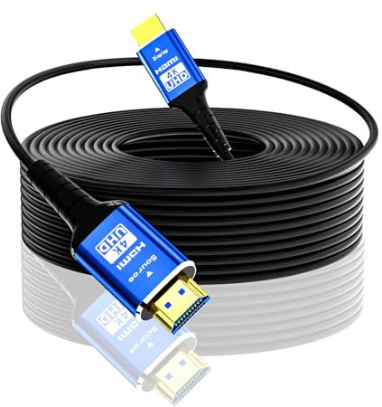 Adrenenjoyer Fibra óptica Cable HDMI 30 metros,18Gbps 4K Alta Velocidad Soporte 4K@60Hz HDR10,HDCP2.2,eARC,3D,CEC Cable Activo Unidireccional 2.0,Resistente a interferencias,Delgado y Flexible