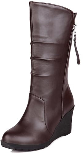 Asterisco Donna Zeppa Stivali a Metà Polpaccio con Plateau Tacco Alto Stivali Punta Rotonda Senza Chiusura Stivali da Neve Slouch, Y97471Kp Marrone/Hm Numero 38 EU/39Cn