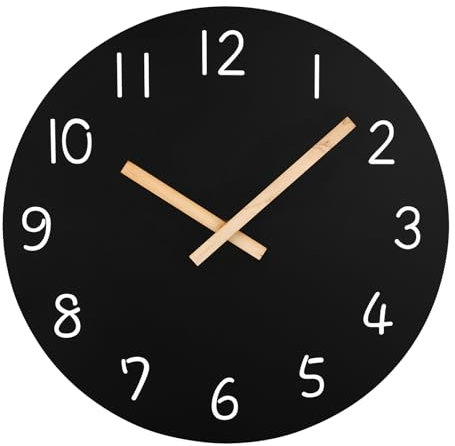 Plumeet Extra Große Wanduhr, 40.6cm Rahmenlose Hölzerne Wanduhren mit Leisem Quarzwerk, Rustikale Landhaus-Walnuss-Uhren Dekorativ für Küche Schlafzimmer Wohnzimmer, Schwarz