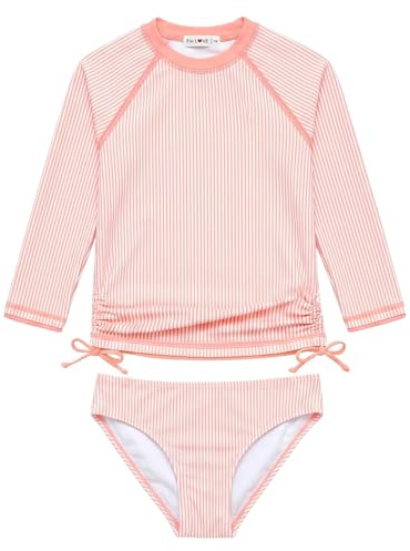 weVSwe Enfant Fille Maillot de Bain 2 Pièces Anti UV Protection Solaire T-Shirt Manches Longues et Short de Bain de 5-6 Ans
