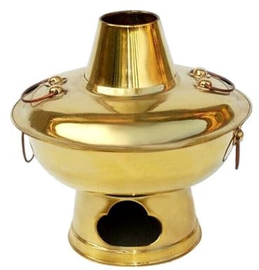 BOGAZY Tradizionali Shabu Pentola Calda in Rame Pentola Calda da Esterno con Coperchio Pentola in Rame al Carbone Pentola for Stufato Shabu in Rame Vintage Pentola per Zuppa(30cm)