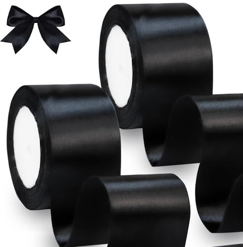 qingmeng 44m Geschenkband Schwarz, 5cm Satinband Schleifenband Schwarz Ribbon Band Schleife Geschenkband Breit Satinbänder Seidenband Band für Hochzeit geschenkverpackung Weihnachten Dekoration