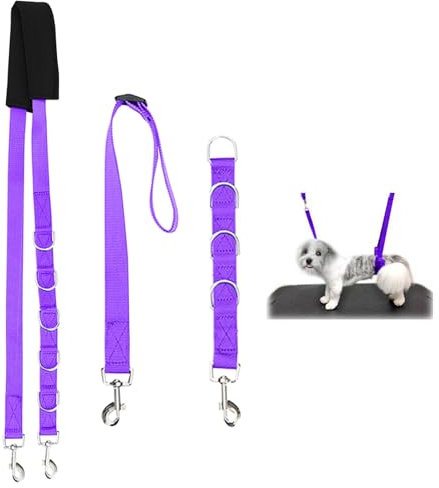 Watlikeup 3Pcs Adjustable Dog Grooming Harness Strap, Nylon Pet Noose Restraint Belly Pad, Traction Leash with D-Rings, Grooming Belly Strap, Table Rope for Small Medium Dog Cat (Purple)