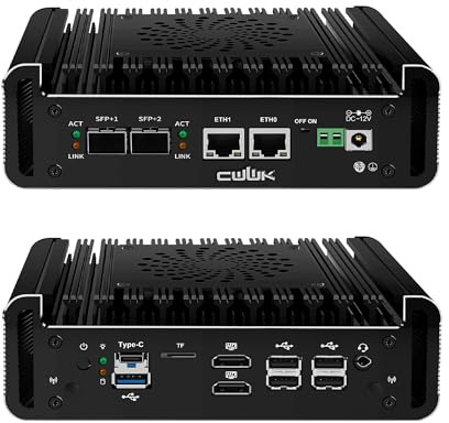 CWWK N150 Mini-PC Firewall Appliance, 2 x 10GbE SFP+ Mini-Computer mit 2 x i226-V 2.5GbE LAN, S1 OPNsense Micro-PC DDR5 8GB RAM 128GB NVMe SSD, Dual 4K-Display, USB-C, TF, AES-NI