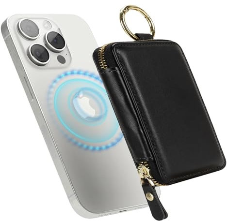 Havaya Magnetische Wallet mit kartenfach für iPhone 16/15/14/13/12 Serie mit Schlüsselring mit Reißverschluss Geldbörse für Magsafe Wallet - Schwarz