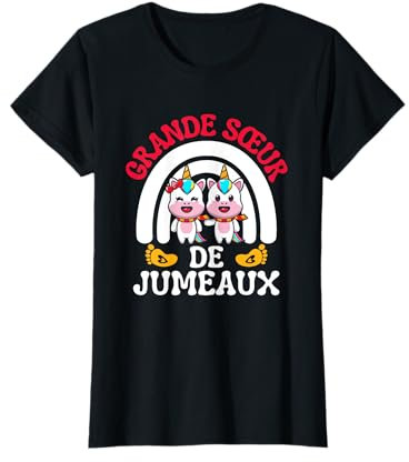 Grande Sœur de Jumeaux Licornes Annonce Grossesse T-Shirt