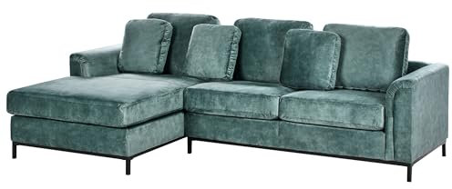 Beliani 4-Sitzer Ecksofa Samt blaugrün mit Chaiselongue rechts Edelstahlfüße schwarz Oslo