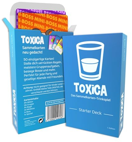 Toxica - Starter Deck | Limitierte erste Auflage | Sammelkarten Trinkspiel | 50 einzigartige Karten, Davon Zwei holographisch | inkl. Würfel | ab 16 Jahren