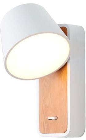 Alpinaluz Applique murale avec interrupteur - Lumière LED 6 W 2700 K orientable - Spot blanc rotatif à 350° - Base en métal avec peinture imitation bois - Style nordique pour chevet, chambre ou