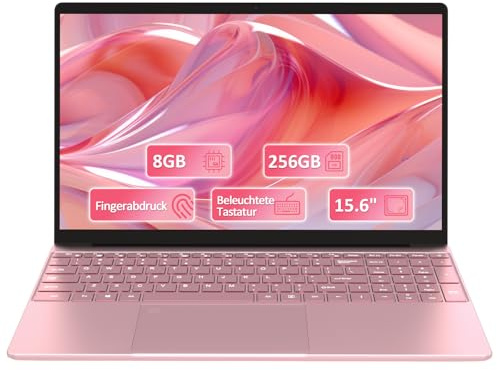 Molegar Laptop 2026 da 15,6 pollici FHD, 8 GB di RAM, 256 GB SSD, Celeron 5205U, tastiera QWERTY con retroilluminazione, lettore di impronte digitali, WiFi, HDMI, computer portatile per aziende e