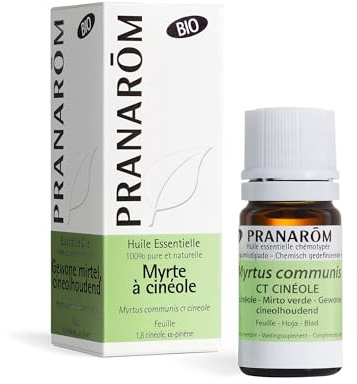 Pranarôm Bio Essential Oil Cineole Myrtle (Myrtus communis CT cineole) 5 ml | With notes close to rosemary, ideal in diffusion or diluted in anti-aging skin care. 100% pure and natural.