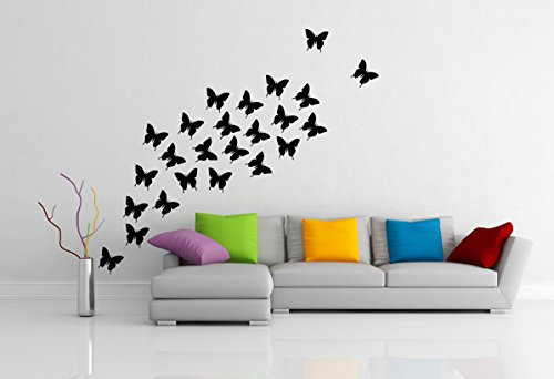 (7 x 6,7 cm, Vinyl, Motiv Hühnerschar mit Schmetterlinge/Butterfly Home von 24 Stück Art Decor-Sticker, ablösbar, Vinyl, Motiv verschiedene DIY-Geschenk