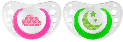 Chicco Physio Air Night Succhietto di Silicone, 6-12 Mesi, 2 Pezzi, Colori Assortiti