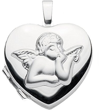 Haus der Herzen Medaillon Engel Amulett 925 Silber Herz zum öffnen für Bildereinlage/ 2 Fotos (Kette)