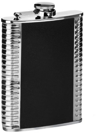 Premier Housewares Ribbed Stainless Steel Hip Flask, 8 oz - Black