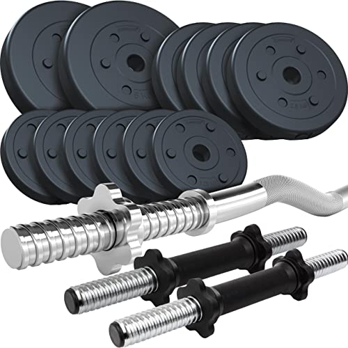 ScSPORTS® Hantelset - 55/27,5 kg, Verstellbar, Kurzhantelstangen, SZ-Stange, Gewichte 10/5/2,5/1,25kg, Ø31 mm, Sternverschluss, Schwarz - Hantelstangen mit Gewichten, Kurzhanteln