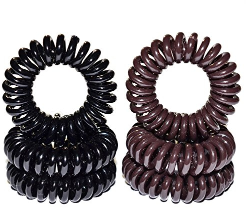 Miya® 6er Set hochwertige Haargummi in schwarz und braun, je 3 stücke, elastisch Telefonkabel, Mini Kunststoff-Spirale, Telefonhaargummi, Haarschmuck, Armband