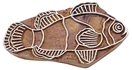 Knitwit Indian Fische Grenze Stempel Handcarved Stempel Braun Textildruckblock