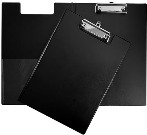 Janrax Black Foldover Clipboard – A4 Folding Clipboard with Front Cover, Inside Pocket & Hanging Hook