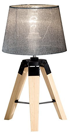 HOMCOM Wooden Tripod Table Lamp for Side, Desk or End Table with E27 Bulb Base(Grey Shade)