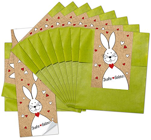 Logbuch-Verlag 25 kleine Ostertüten grün aus Papier 9,5 x 14 cm mit Ostersticker Osterhase - mini Papiertüte Geschenktüte Ostern