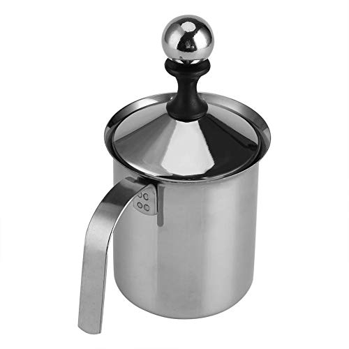 DEWIN Montalatte Schiumalatte, Miscelatori manuali di montalatte Cappuccino Montalatte Manuale Frullino in Acciaio Inox a Doppia Rete Schiumogeno per Caffè Latte (400ml)