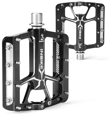 INBIKE Pedale Fahrrad MTB Flat Moutainbike Pedal Fahrradpedale CNC Aus Aluminium für Rad Rennrad Schwarz