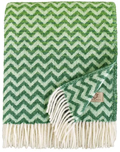 Linen & Cotton Luxus Flauschige und Warme Decke Wolldecke Bunt Wohndecke Kuscheldecke Aurora - 100% Reine Neuseeland Wolle, Grün (130 x 170cm) Sofadecke/Überwurf/Plaid Couch Sofa/Schurwolle Blanket