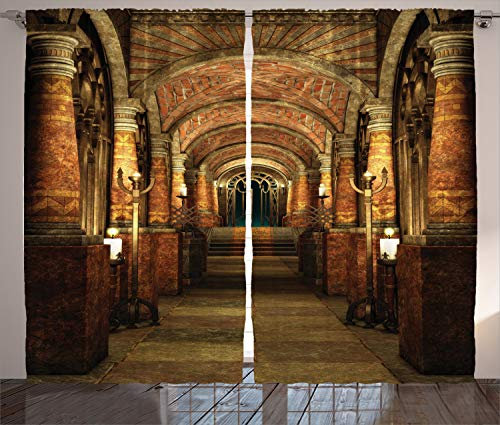 ABAKUHAUS gotisch Rustikaler Vorhang, Secret Passage Medieval, Wohnzimmer Universalband Gardinen mit Schlaufen und Haken, 280 x 175 cm, Rot Braun
