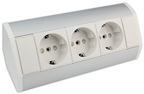 Möbel-Steckdose weiß mit 3x Schuko - hochwertige Ecksteckdose aus Aluminium ideal für Arbeitsplatte, Tischsteckdose oder Unterbausteckdose Steckdosenelement Steckdosenleiste
