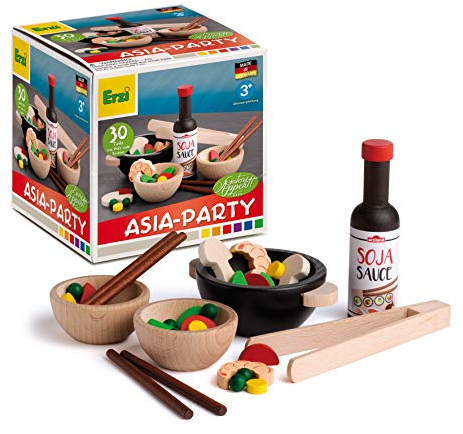 Erzi 28181 Sortierung Wok-Party aus Holz, Kaufladenartikel für Kinder, Rollenspiele