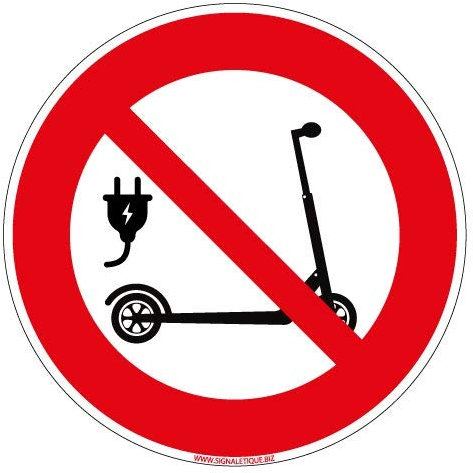 Panneau - Trottinettes Électriques Interdites - Diamètre 350 mm - Plastique Rigide PVC 1,5 mm - Protection Anti-UV