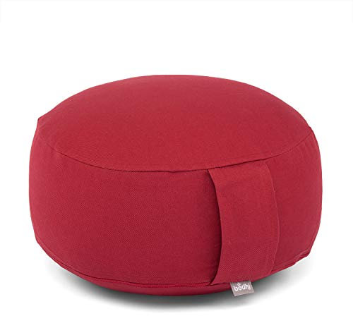 Bodhi Meditationskissen Rondo | ECO Serie | Yogakissen mit Kapokfüllung | Abnehmbarer Bezug aus 100% Bio-Baumwolle | Höhe 20 cm | Sitzkissen mit praktischer Trageschlaufe | Bordeaux