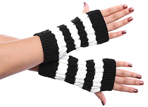 Asudaro Armwärmer Fingerlose Winter Herbst Armstulpen Gestreifte Halbfinger-Damenhandschuhe Stricken Warme Wollhandschuhe Halbfingerhandschuhe Arm wärmer Handwärmer Fausthandschuhe 20CM