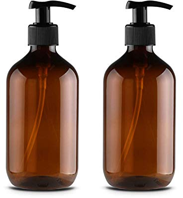 JamHooDirect 2Pcs 300ml/10oz Empty Plastic Pump Bottles, Refillable Lotion Shampoo Body Washing Cream Shower Gel Storage Holder Container Toiletries Liquid Dispenser (brown)