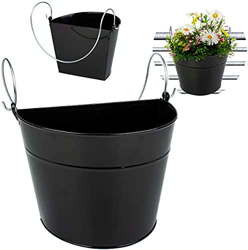 alles-meine.de GmbH 5 Stück Hänge - Töpfe/Blumentöpfe/Hängetöpfe Farbwahl Ø 22 cm - Metall - schwarz - HALB RUND - Hängend/mit Haken & Halterung - Aufhängen - groß - ..