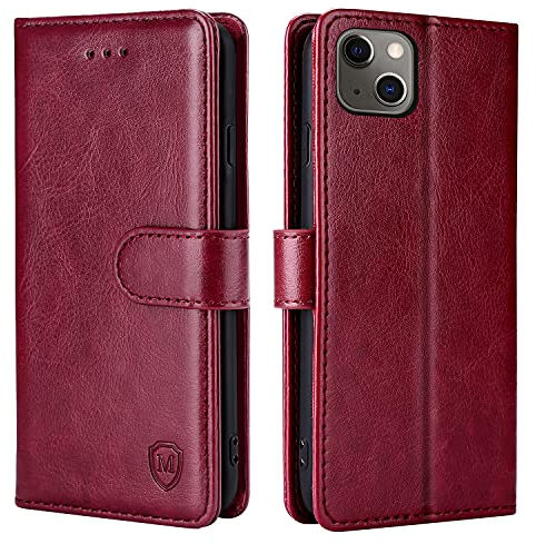 FMPCUON Hülle für Apple iPhone 13 mini Handyhülle [Standfunktion] [Kartenfach] [Magnetverschluss] Tasche Flip Case Schutzhülle lederhülle klapphülle für Apple iPhone 13 mini Rot
