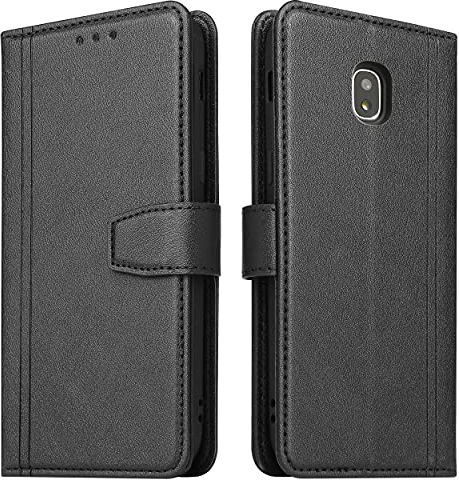 Handyhülle für Samsung Galaxy J7 2017, Leder Handytasche Klapphülle Flip Case Brieftasche mit Kartenfach/Magnetverschluss Lederhülle mit RFID Schutz für Samsung Galaxy J7 2017, Schwarz